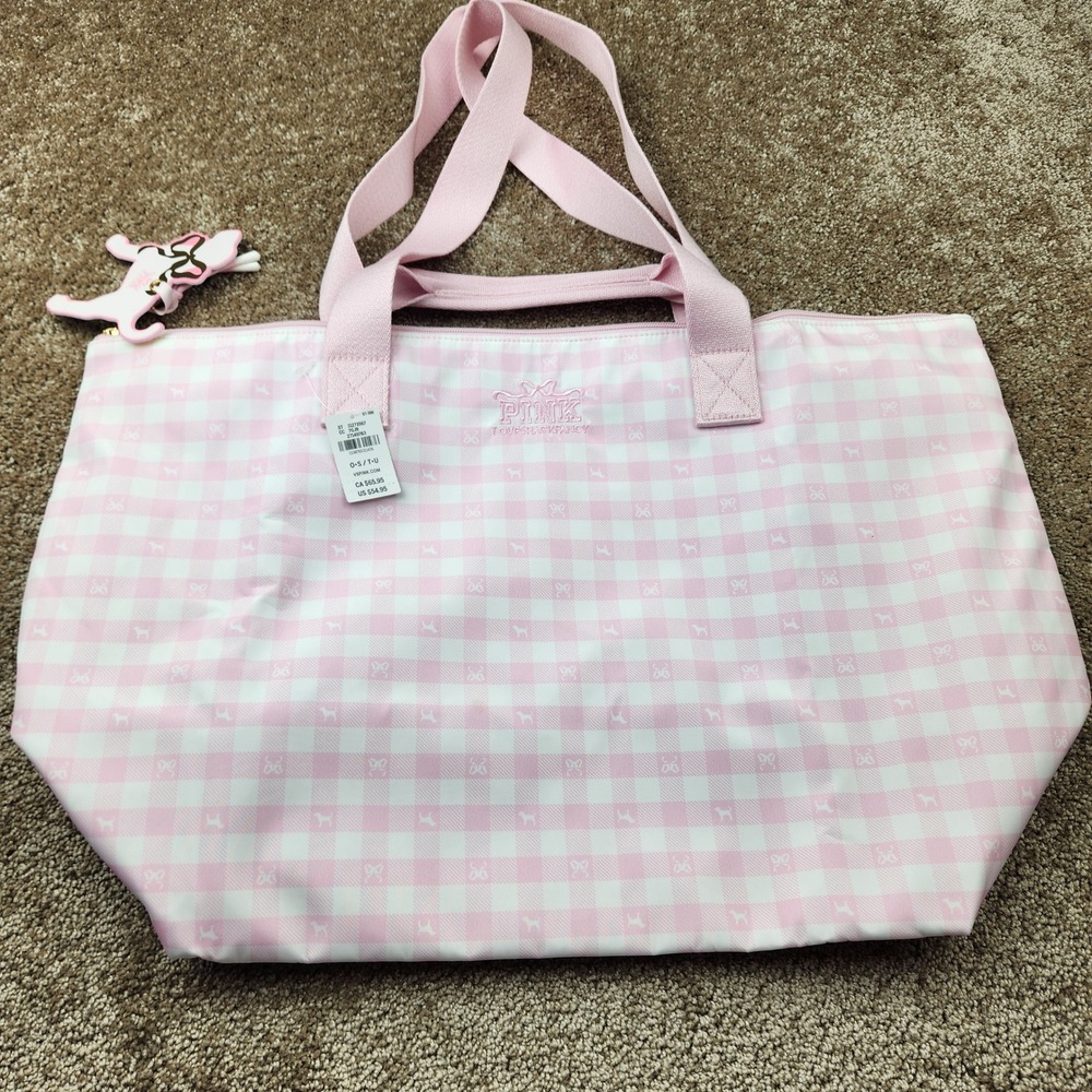 PINK Victoria's Secret x LoveShackFancy Gingham Tote Bag Pink White NWT 27149783